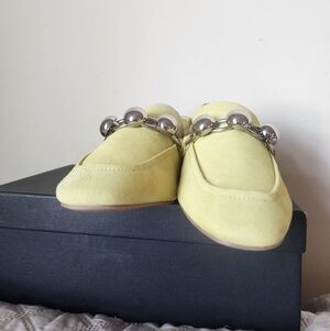 Marc Fisher Mlelenda Yellow 700 Loafers with Silver Chain Detail